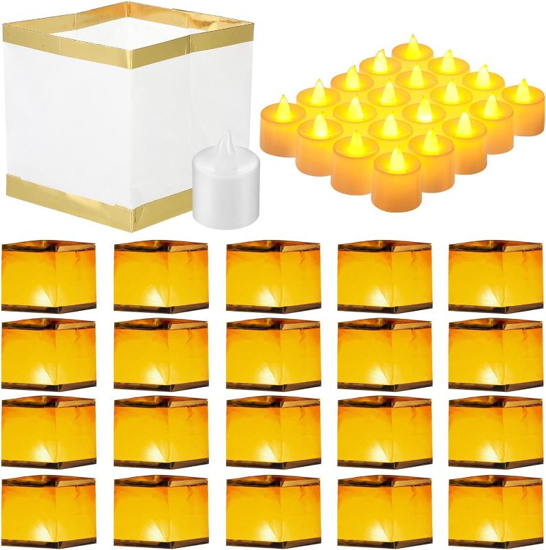 Photo 1 of Mudder 20 Pack 5.9 Inch Square Paper Floating Lanterns with LED Tea Lights Candles for Wishing Praying Blessing Wedding Festival Event Party Memorial Pool Patio Side Decoration