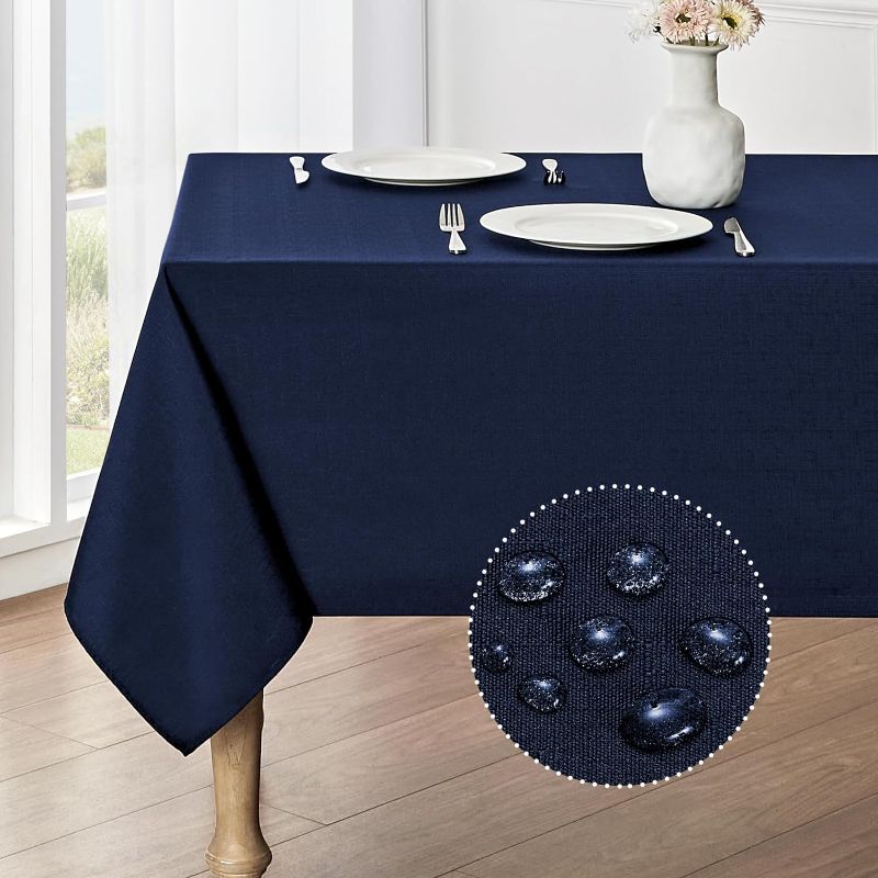 Photo 1 of Rectangle Tablecloth Waterproof 52x70 inch Linen Textured Table Cloth Stain and Wrinkle Resistant Washable, Decorative Fabric Table Cover for Dining, Party and Camping, Navy Blue