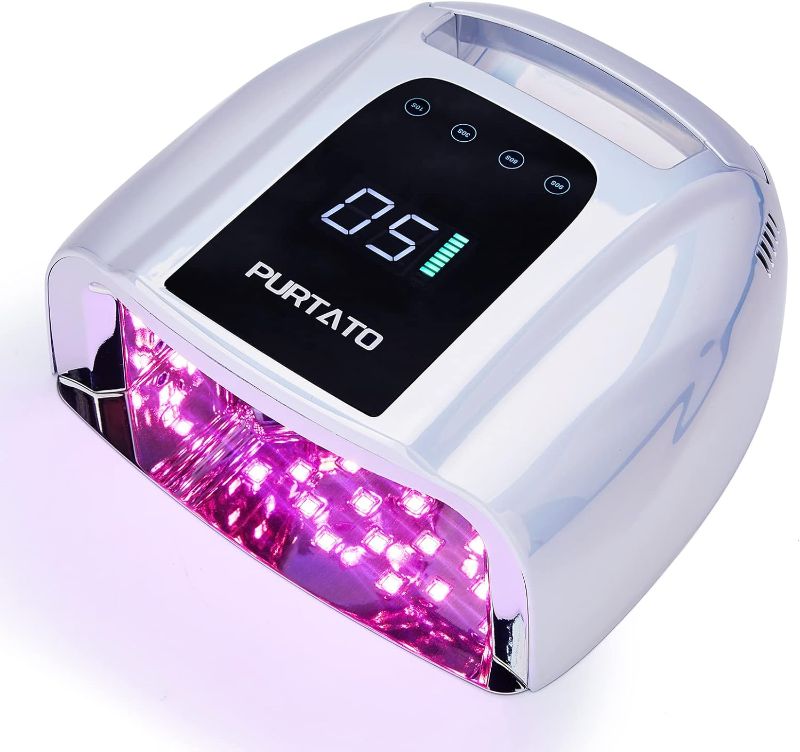 Photo 1 of Professional Rechargeable 96W UV LED Portable Cordless UV Light for Nail Lamp Machine with Removable Stainless Steel Bottom,4 Timer Setting and Smart Sensor Nail Dryer (Plating Silver)