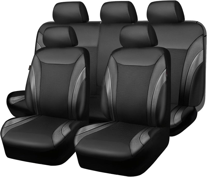 Photo 1 of CAR PASS Premium Carbon Fiber Leather Car Seat Covers Full Set,Airbag Compatible,5mm Composite Sponge Inside,Sporty Universal Fit for SUV,Van,Sedan,Truck (Full Set,Black)