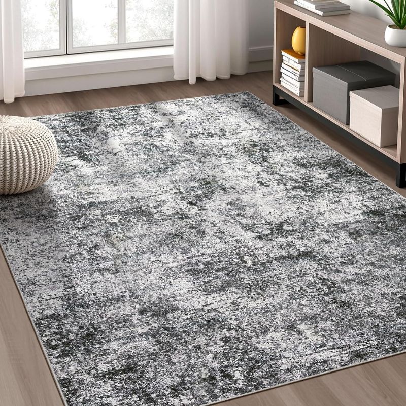Photo 1 of 5x7 Area Rug Living Room Rugs - Washable Neutral Modern Abstract Soft Thin Large Rug Indoor Floor No Slip Rug Carpet for Bedroom Under Dining Table Home Office Decor - Grey