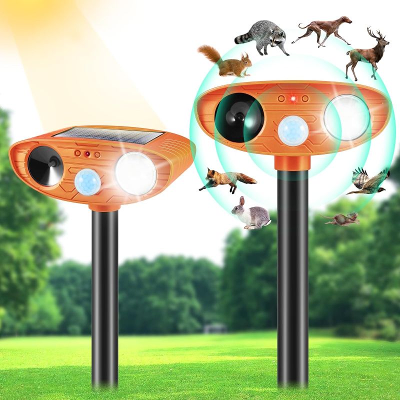 Photo 1 of 2 Pack Newly Ultrasonic Animal Repellent Cat Repellent Outdoor Solar Animal Repeller with Motion Sensor Animal Deterrent to Scare Away Squirrel Deer Raccoon Coyote Skunk Repellent for Yard (Orange)