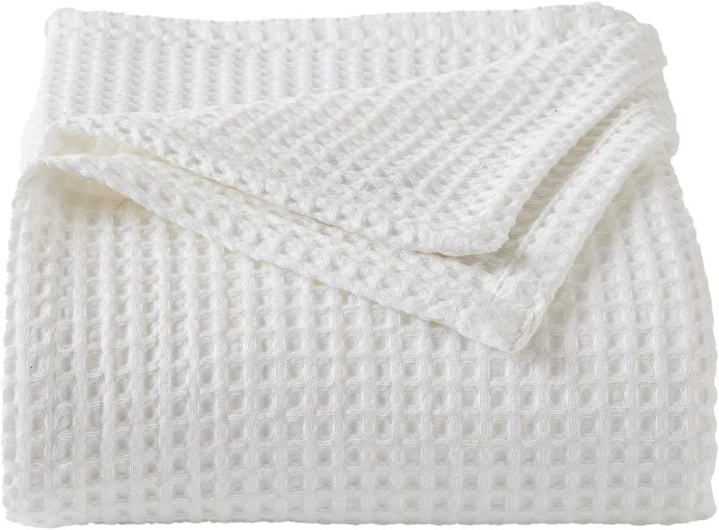 Photo 1 of 100% Cotton Waffle Weave Bed Blanket | Soft, Breathable, and Lightweight Blanket for All-Season | Perfect for Layering | Brielle Collection (Full/Queen, White)
