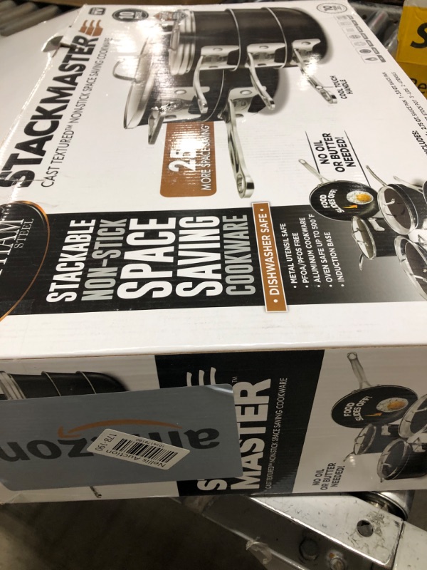 Photo 1 of Gotham Steel STACKMASTER Pots Stackable 10 Piece Cookware Set Ultra Nonstick Cast Texture Coating Includes Fry Pans, Black Black Set