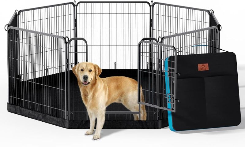 Photo 1 of PJYuCien Dog Playpen Plus Storage Bag for Camping, 24" H Dog Pen with Extra Hard Bottom?Heavy Duty Puppy Playpen for Puppies/Small Dogs, 8 Panels
