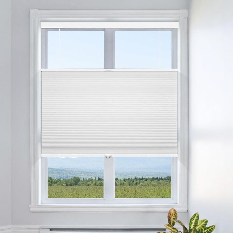 Photo 1 of Grandekor Top Down Bottom Up Cellular Shades Cordless, Pull Down Honeycomb Blinds for Windows Room Darkening Blinds & Shades for Living Room Bedroom, Blackout, White, 29" Wx64 H
