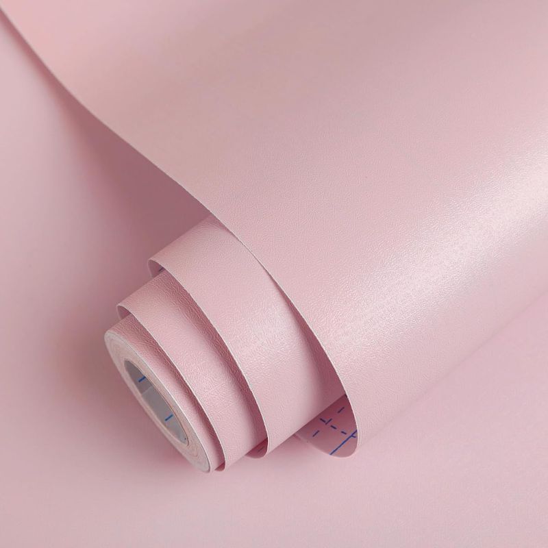 Photo 2 of Abyssaly Pink Wallpaper 23.6" X 197" Pink Peel and Stick Wallpaper Self-Adhesive Home Decor Wallpaper A Must-Have for Renting Removable Wallpaper for Nursery