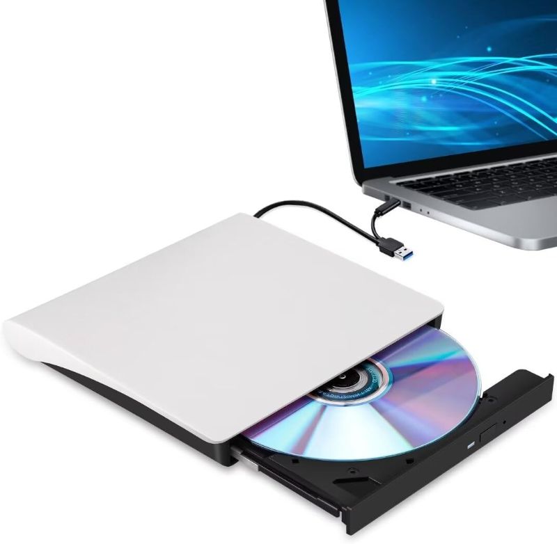 Photo 1 of External CD/DVD Drive for Laptop, USB 3.0 Ultra-Slim Portable Burner Writer Compatible with Mac MacBook Pro/Air iMac Desktop Windows 7/8/10/XP/Vista (White)