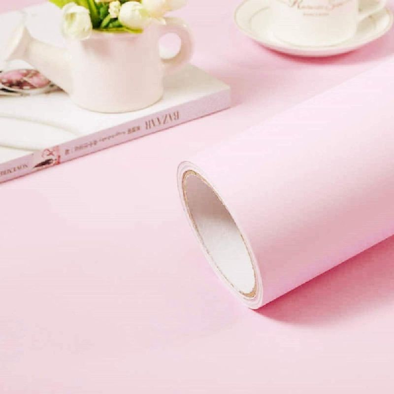 Photo 1 of practicalWs Pink Self-Adhesive Wallpaper Film Stick Paper Easy to Apply Peel and Stick Wallpaper Stick Wallpaper Shelf Liner Table and Door Reform 2 Pack