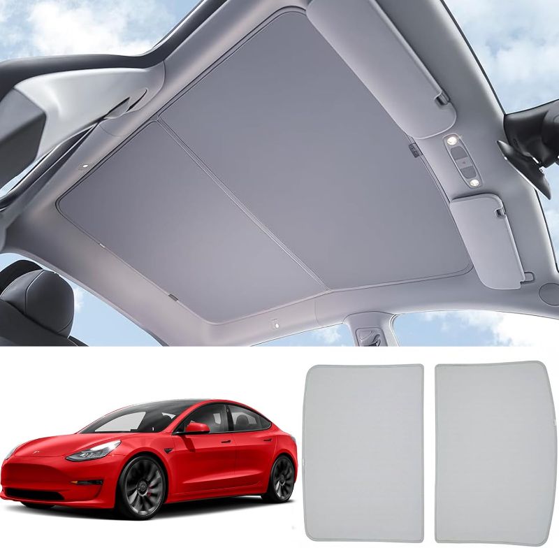Photo 1 of Tesla Model Y Roof Sunshade -Upgrade Ice Crystal Coatings Top Window Sun Shade roof for Tesla Model Y 2020 2021 2022 2023 2024 Accessories,Effectively Heat Insulation Sun Blocking, Set of 2