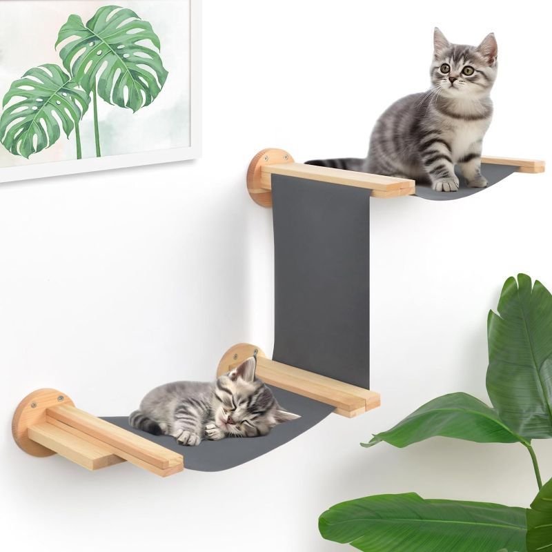 Photo 1 of 3-in-1 Cat Hammock Wall Mounted,Cat Shelves, Cat Wall Shelf,Wooden Cat Wall Furniture, Cat Wall Bed,Cat Perches for Cat,Kitty Sleeping,Playing,Climbing