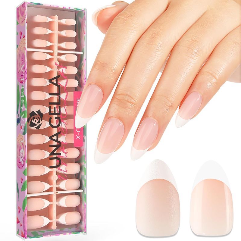 Photo 1 of UNA GELLA French Gel x Nails - 150Pcs Soft Gel Short Coffin French Nail Tips 3IN1 Pre-buff French Tip Nails Saving Design, Press On Nails 15 Sizes Ultra Fit for Home DIY Salon, Gift for Her