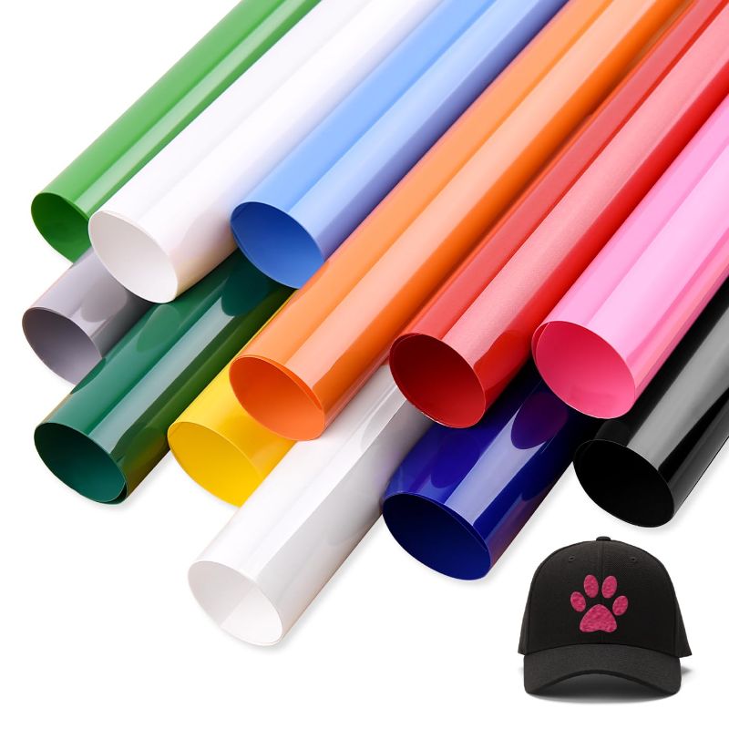 Photo 1 of TOPHONIEX 12 Pieces Puff Vinyl Heat Transfer 3D Puff Vinyl Heat Transfer Puff Vinyl Htv Puff Iron On Vinyl Flocked Vinyl Heat Transfer Suitable for T-Shirts Cloth Bags Hats Canvas Shoes DIY Crafts