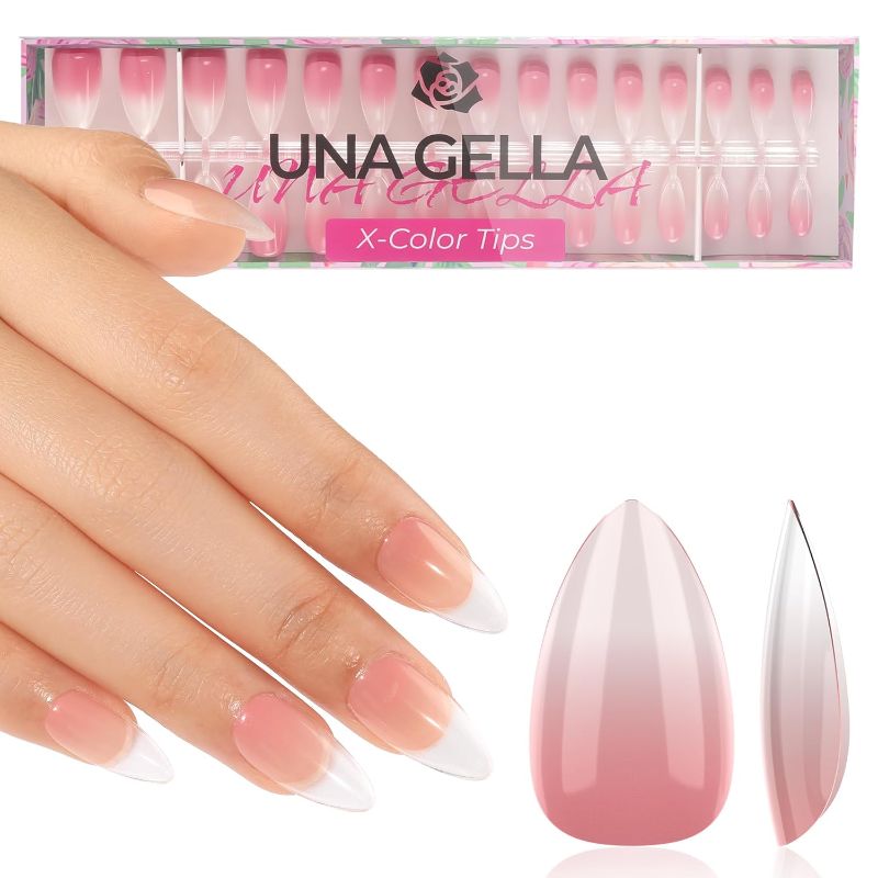Photo 1 of UNA GELLA Short Square French Gel Nails 4 IN 1 Short Square French Fake Nails Stylish Grey Press On Nails 150PCS (Pre-buff Top Coat&Base Coat&Tip Primer) for Faster Home Nail Art Salon 15 Sizes