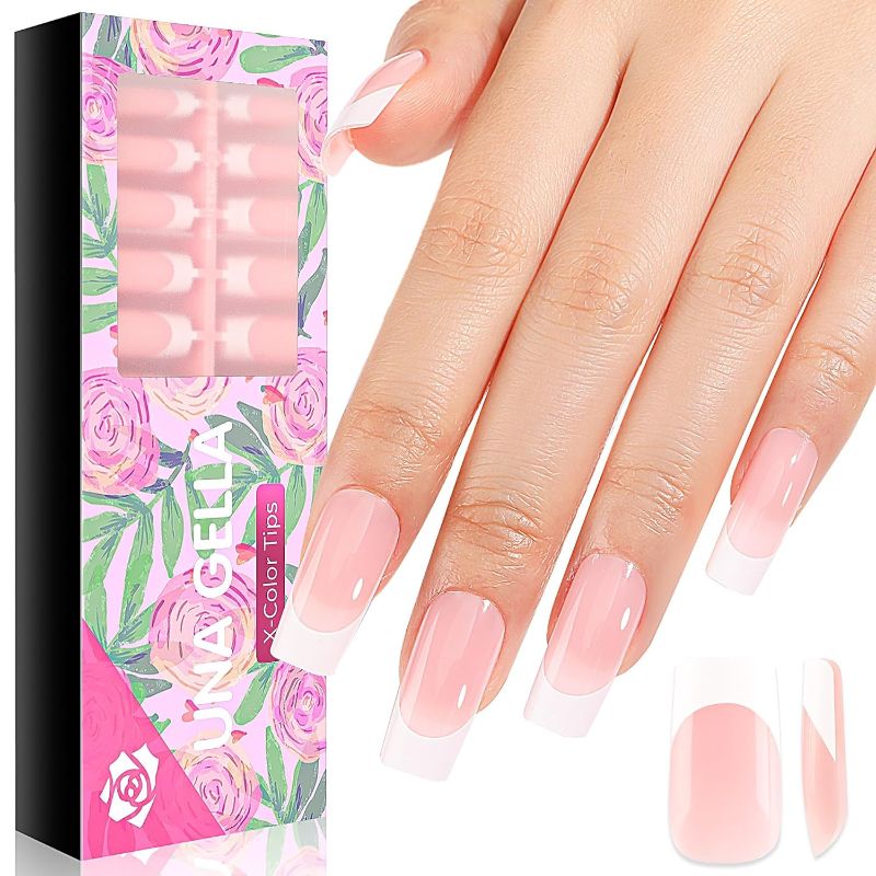 Photo 1 of UNA GELLA French Tips Press On Nails 288PCS French Gel Nail Tips Long Square Pink No Need File French Fake Nails 3 IN 1 X-Color Tips Glue On Nails Long Lasting for Nail Art Extensions 12 Sizes
