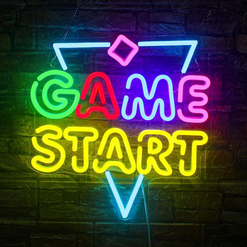 Photo 1 of Game Start Neon Sign, Large Neon Signs for Wall Decor, Dimmable Colorful Led Sign Gaming Bedroom Decor, Game Room Neon Lights Signs for Bedroom Game Zone Gaming Hotel Birthday Decor
