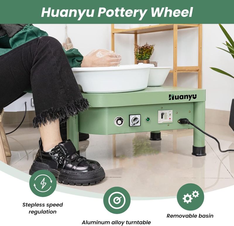 Photo 1 of Huanyu Pottery Wheel Ceramic Machine 10" with Manual Switch, Electric Pottery Machine with Detachable Basin for Pottery Studio/Home DIY/Pottery School Christmas Gift (110V for Teenagers)
