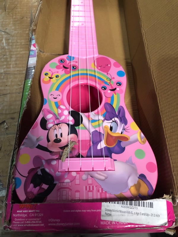 Photo 3 of Disney Minnie Mouse Kids Guitar – Minnie Mouse Pink Guitar Music Set with Real Tuning Pegs and Strings for Learning Music