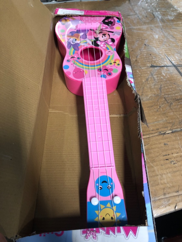 Photo 2 of Disney Minnie Mouse Kids Guitar – Minnie Mouse Pink Guitar Music Set with Real Tuning Pegs and Strings for Learning Music