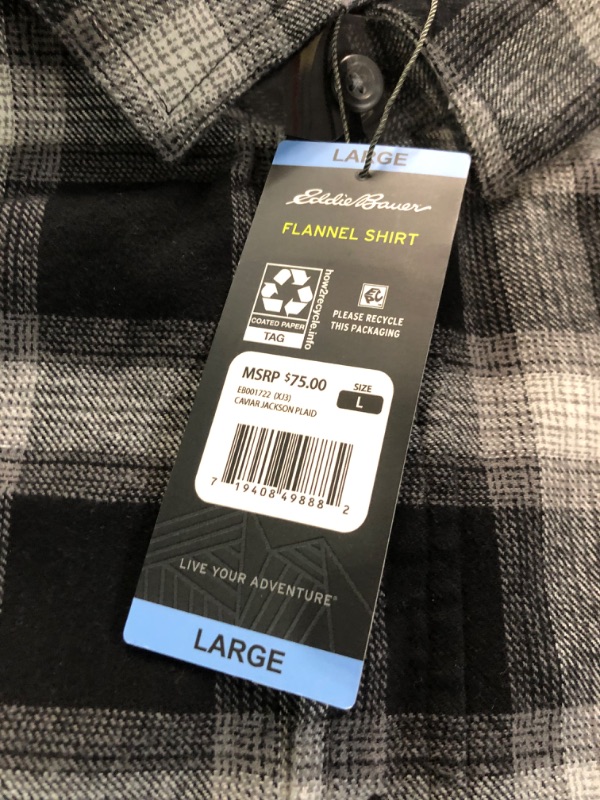 Photo 3 of Eddie Bauer Men's Bristol Flannel Plaid Long Sleeve Shirt, Soft 100% Cotton Button Down Regular Fit Casual Shirts for Men - Caviar Jackson Plaid Large
