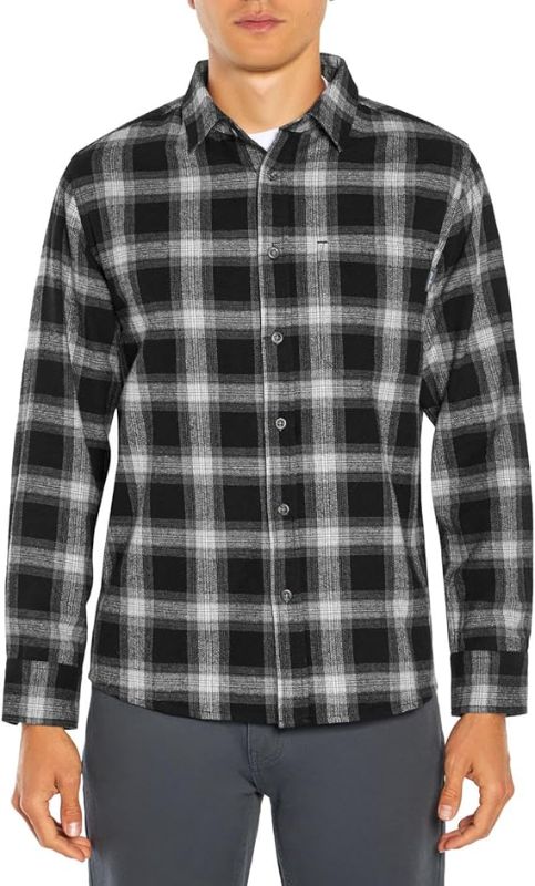 Photo 1 of Eddie Bauer Men's Bristol Flannel Plaid Long Sleeve Shirt, Soft 100% Cotton Button Down Regular Fit Casual Shirts for Men - Caviar Jackson Plaid Large
