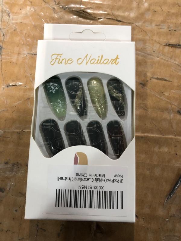 Photo 1 of 24 Pcs Press On Nails, Christmas Press on Nails Long, Acrylic Fake Nails 