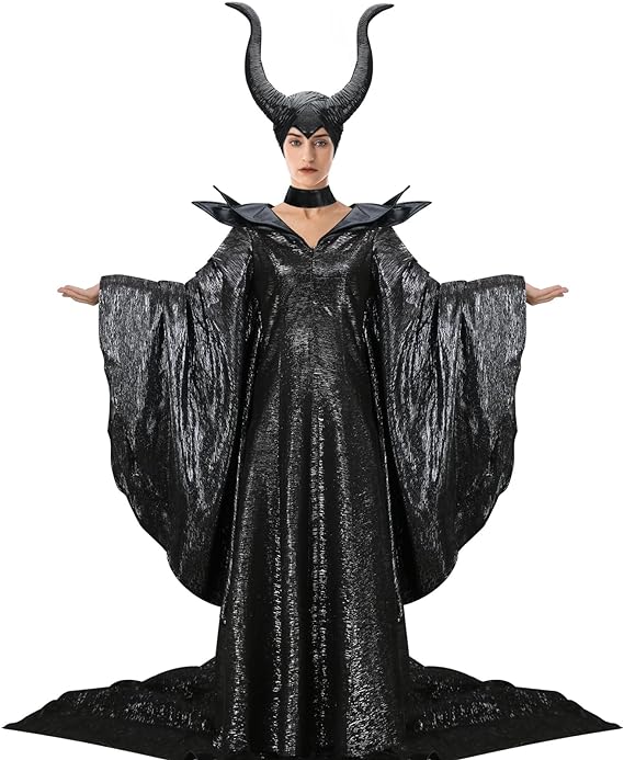 Photo 1 of FOTOLARE Women's Queen Fairy Cosplay Robe Elf Black Gown Dark Witch Sorceress Costume Dress Halloween Prom Outfits (Medium, black)