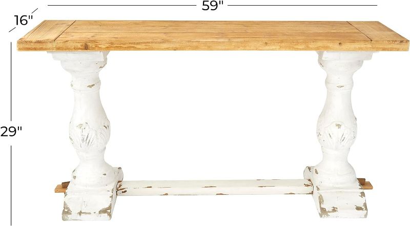 Photo 9 of (READ NOTES) Deco 79 Wood Rectangle Console Table with Brown Wood Top, 59" x 16" x 29", White