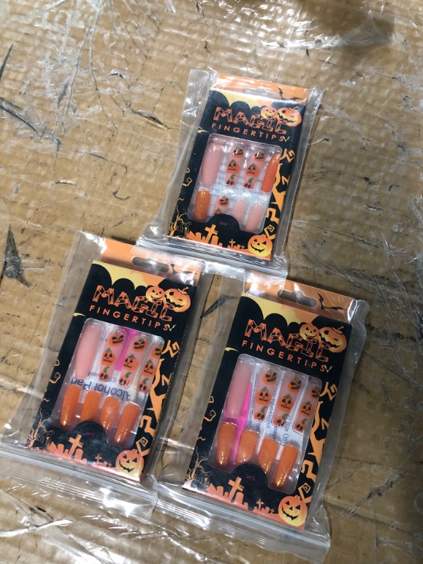 Photo 1 of *non refundable bundle*
Halloween Press on Nails Long Coffin Fake Nails Designed Pumpkin Print Matte Ballerina Nails Tips Cute Full Cover Artificial False Nails Tips for Women and Girls 24Pcs (3 pack bundle)