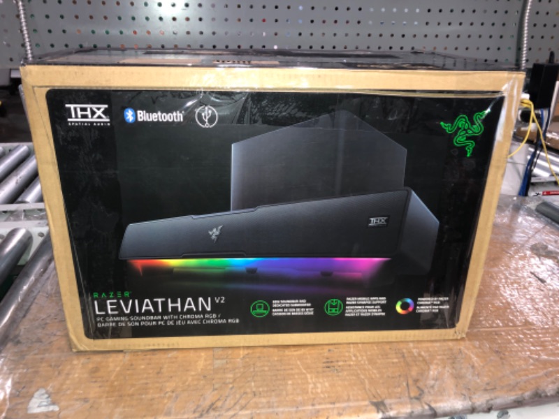 Photo 3 of Razer Leviathan V2: Multi-Driver PC Gaming Soundbar with Subwoofer & Base Station V2 Chroma: Chroma RGB Lighting - Non-Slip Rubber Base - Designed for Gaming Headsets - Classic Black Leviathan V2 Soundbar+ Base Station V2 Chroma