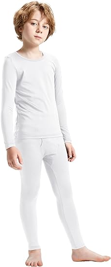 Photo 1 of MRIGNT Thermal Underwear for Boys, Thermal Long Johns Set with Shirt & Pants (white, Large)