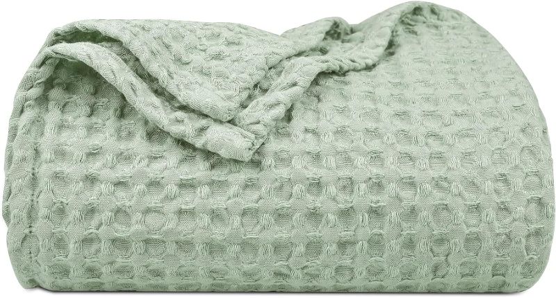 Photo 1 of 100% Cotton Waffle Weave Throw Blanket 50"x60"-Lightweight Washed Soft Breathable Blanket for Adults and Kids - Perfect Blanket Layer for Couch Bed Sofa - Dark Green