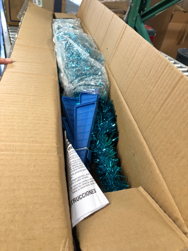 Photo 2 of **NONREFUNDABLE**FOR PARTS OR REPAIR**SEE NOTES**
National Tree Company Pre-Lit Artificial Christmas Tree, Silver Tinsel, White Lights, Includes Stand, 4 feet Turquoise