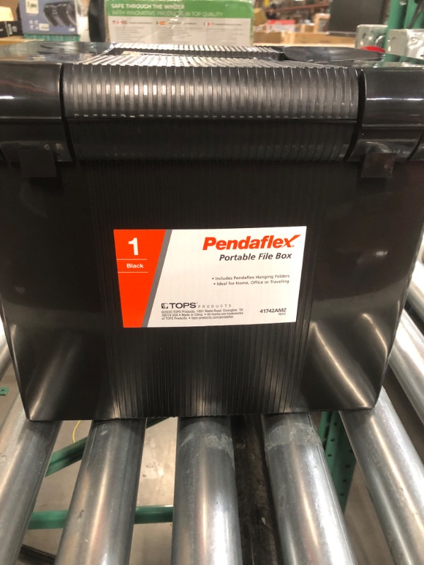 Photo 1 of Pendaflex Portable File Box with File Rails, Hinged Lid with Double Latch Closure, Black, 3 Black Letter Size Hanging Folders 