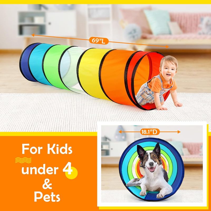 Photo 1 of Kids Play Tunnel Tent for Toddlers, Colorful Pop Up Crawl Tunnel Toy for Baby or Pet with Breathable Mesh, Collapsible Gift 