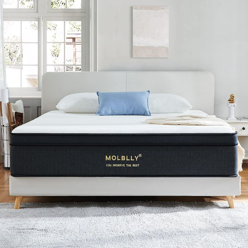 Photo 1 of (READ NOTES) Molblly Mattress, 12 Inch Hybrid Firm Mattress TOPPER in a Box with Gel Memory Foam, Individually Wrapped Pocket Coils Innerspring, Pressure-Relieving and Supportive,Non-Fiberglass,Queen Size 12 inch Hybrid Firm mattress TOPPER Queen