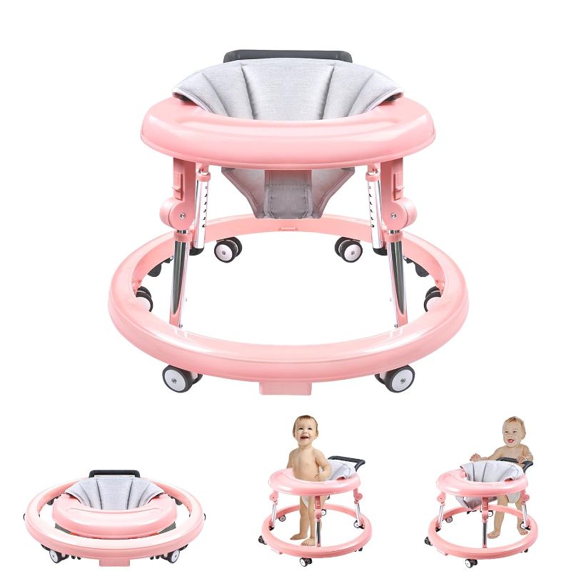 Photo 1 of Baby Walker with Wheels, Activity Center with Mute Wheels Anti-Rollover, 5-Position Height Adjustable Foldable Baby Walker 