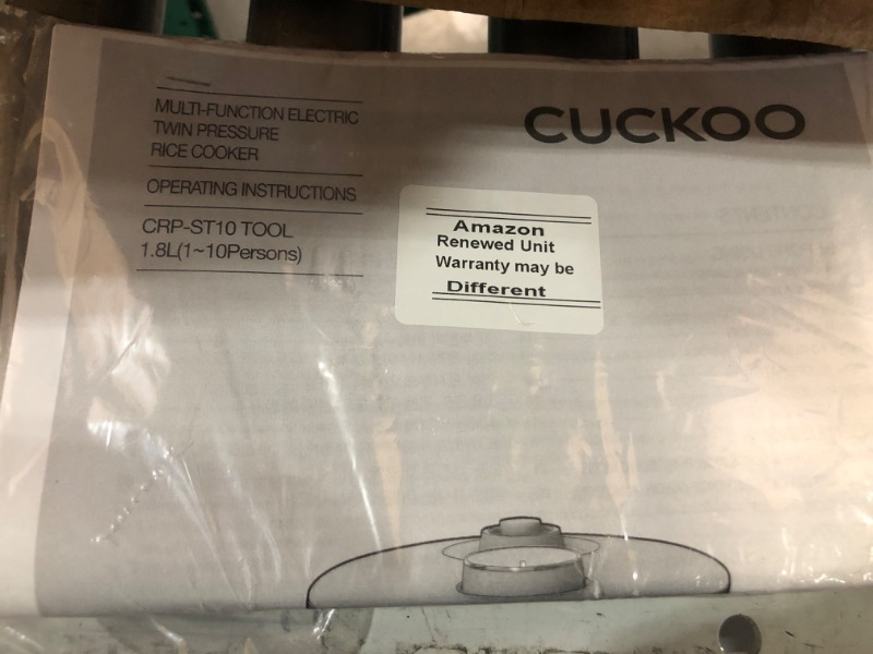 Photo 5 of ***USED - POWERS ON - UNABLE TO TEST FURTHER***
CUCKOO CRP-ST1009F | 10-Cup (Uncooked) Twin Pressure Rice Cooker & Warmer