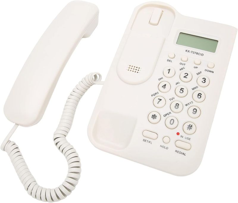 Photo 1 of Landline Corded Telephone,KX-T076CID Desktop/Wall-Mounted Fixed Wired Phone,  (White)