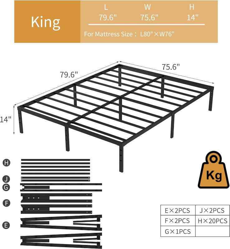 Photo 5 of (READ NOTES) NEW JETO Metal Bed Frame-Simple and Atmospheric Metal Platform Bed Frame, Storage Space Under The Bed Heavy Duty Frame Bed, Durable King Size Bed Frame, Suitable for Bedroom, King King 14 Inch