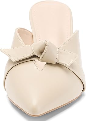 Photo 1 of Coutgo Womens Bow Knot Mules Kitten Heel Pumps Slip On Heeled Sandals Pointed Toe Tan 8.5