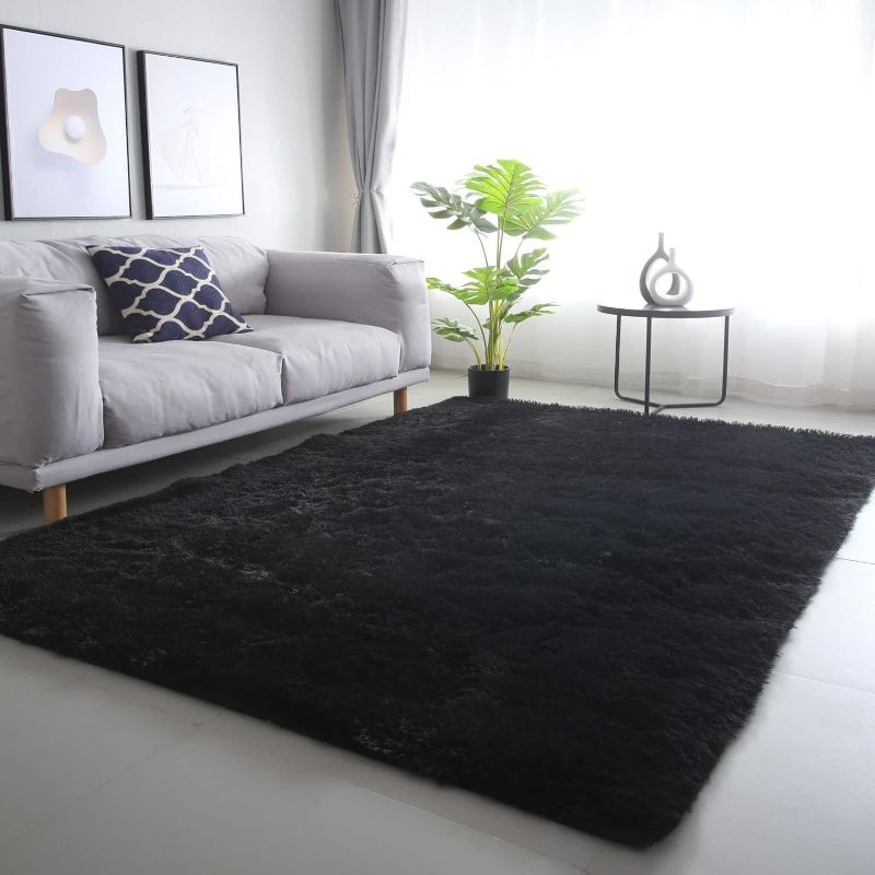 Photo 1 of (READ NOTES) Black Faux Fur Rug 8x10 Machine Washable Area Rugs for Bedroom Fluffy Rugs for Living Room No-Shedding Carpet Sheepskin Rug 8*10Ft Black