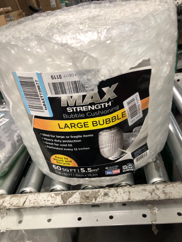 Photo 2 of Duck Brand Large Bubble Wrap Cushioning, 5/16" Bubbles for Extra Protection Packing, Shipping, and Moving, Perforated Every 12", 12" x 60' per Roll 12 in. x 60 ft.