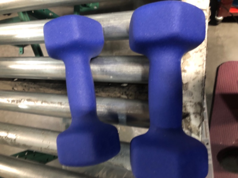 Photo 2 of Amazon Basics Neoprene Coated Dumbbell Hand Weight Set, 10-Pound, Set of 2, Navy Blue & Vinyl Kettlebell - 15 Pounds, Pink 