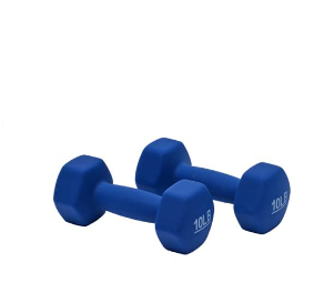 Photo 1 of Amazon Basics Neoprene Coated Dumbbell Hand Weight Set, 10-Pound, Set of 2, Navy Blue & Vinyl Kettlebell - 15 Pounds, Pink 