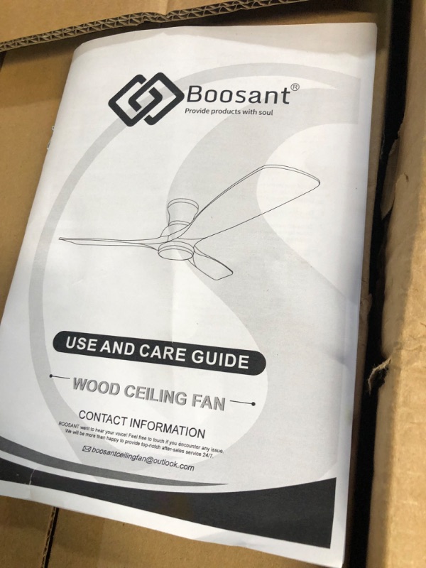 Photo 1 of BOOSANT Flush Mount Ceiling Fan with Lights, Ceiling Fans with Remote Control, Outdoor Ceiling Fan for Patios with Lights,3 Wood Blades, 6 Speed Quiet Reversible DC Motor, 52 inch Ceiling Fan for Bedroom, Kitchen, ETL Listed(Deep Grey) 52 INCH Deep Grey
