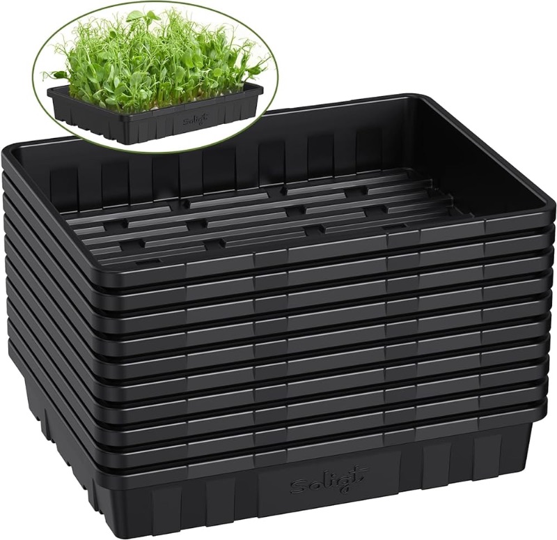 Photo 1 of SOLIGT Extra Thick Heavy Duty 10 Pack Seed Starting Trays - Microgreens Growing Trays Seedling Plant Germination Starter Tray Transplant Fodder Flats, No Holes, No Leakage, Reusable, 14 * 10.8 * 2.3" 5pcs