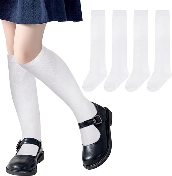 Photo 1 of 4 Pairs Girls Knee High Socks Cotton Knit Over Craft Thigh High Socks for Baby Toddler School Uniform