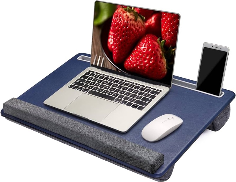 Photo 1 of Extra Large Lap Laptop Desk - Full PU Material Mouse Pad Gaming Tray - Portable LapDesk with Phone Holder & Wrist Rest for Notebook, MacBook, Tablet, Bed, Sofa(Blue, Fit Up 17.3-in Laptops)