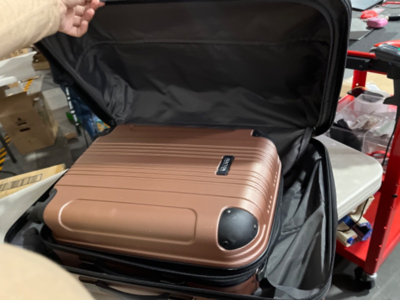 Photo 6 of [READ NOTES] Kenneth Cole REACTION Out Of Bounds Lightweight Durable Hardshell 4-Wheel Spinner Cabin Size Travel Suitcase, Rose Gold, 2-Piece Set (20" & 28") Rose Gold 2-Piece Set (20" & 28")
